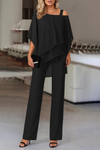 Women's Two Piece Evening Set Wide Leg Pants Cape Top – Formal Dinner
