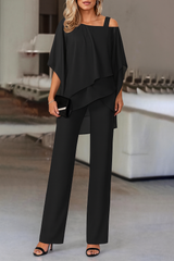 Women's Two Piece Evening Set Wide Leg Pants Cape Top – Formal Dinner