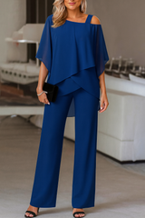 Women's Two Piece Evening Set Wide Leg Pants Cape Top – Formal Dinner