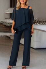 Women's Two Piece Evening Set Wide Leg Pants Cape Top – Formal Dinner