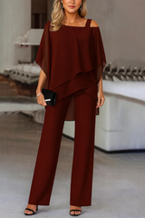 Women's Two Piece Evening Set Wide Leg Pants Cape Top – Formal Dinner