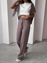Women's Two Piece Lounge Set Knit Wide Leg Turtleneck - Night Party