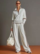 Women's Two-Piece Loungewear Set Half Zip Pullover Wide Leg – Home Gatherings