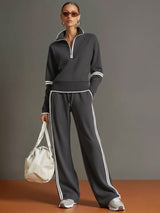 Women's Two-Piece Loungewear Set Half Zip Pullover Wide Leg – Home Gatherings