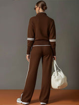 Women's Two-Piece Loungewear Set Half Zip Pullover Wide Leg – Home Gatherings