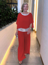 Women's Two Piece Sequin Set Cape Top Wide Leg Pants – Evening Event