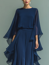 Women's Two-Piece Set Cape Sleeve Wide Leg Side Ruffle – Cocktail Party