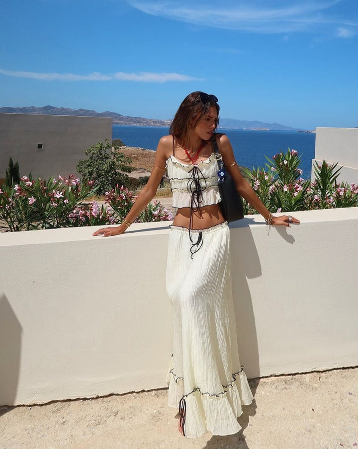 Women's Two Piece Set Floral Maxi Skirt Puff Sleeve – Boho Garden Party