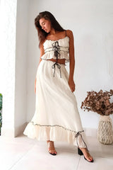 Women's Two Piece Set Floral Maxi Skirt Puff Sleeve – Boho Garden Party