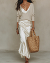 Women's Two-Piece Set Maxi Slip Dress V-Neck Sweater – Resort Daytime