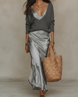 Women's Two-Piece Set Maxi Slip Dress V-Neck Sweater – Resort Daytime
