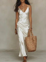 Women's Two-Piece Set Maxi Slip Dress V-Neck Sweater – Resort Daytime
