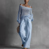 Women's Two-Piece Set Off-Shoulder Long Sleeve Wide Leg – Resort Strolls