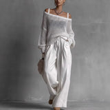 Women's Two-Piece Set Off-Shoulder Long Sleeve Wide Leg – Resort Strolls