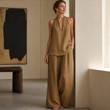 Women's Two-Piece Set Wide Leg Halter V-Neck – Beach Vacation Resort