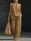 Women's Two-Piece Set Wide Leg Halter V-Neck – Beach Vacation Resort