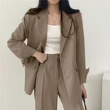 Women's Two Piece Suit Set Notch Lapel Blazer Wide Leg Trouser – Office Wear
