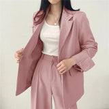 Women's Two Piece Suit Set Notch Lapel Blazer Wide Leg Trouser – Office Wear