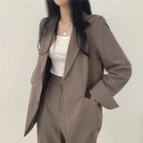 Women's Two Piece Suit Set Notch Lapel Blazer Wide Leg Trouser – Office Wear