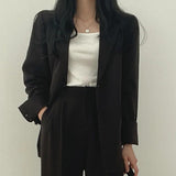 Women's Two Piece Suit Set Notch Lapel Blazer Wide Leg Trouser – Office Wear