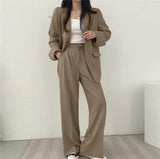 Women's Two Piece Suit Set Notch Lapel Blazer Wide Leg Trouser – Office Wear