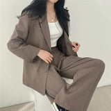 Women's Two Piece Suit Set Notch Lapel Blazer Wide Leg Trouser – Office Wear