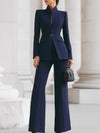 Women's Two Piece Suit Set Stand Collar Wide Leg Pants – Office Wear