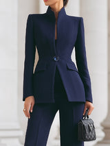 Women's Two Piece Suit Set Stand Collar Wide Leg Pants – Office Wear