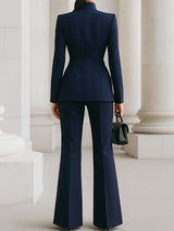 Women's Two Piece Suit Set Stand Collar Wide Leg Pants – Office Wear