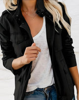 Women’s Utility Jacket Stand Collar Zip Front Flap Pockets Shoulder Tabs – Weekend Errands