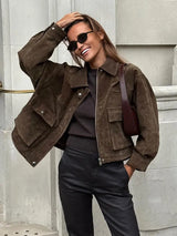 Women's Utility Jacket Zip Up Turn Down Collar – Daily Wear