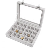 Women's Velvet Jewelry Box Rectangular Clear Lid Compartments – Dresser Setup