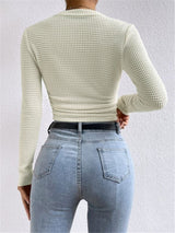 Women's Waffle Knit Crop Top Round Neck Long Sleeve – Lunch Meetup
