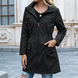 Women’s Waterproof Rain Jacket Drawstring Neckline Zip Front Patch Pockets – Rainy Day Commutes