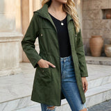 Women’s Waterproof Rain Jacket Drawstring Neckline Zip Front Patch Pockets – Rainy Day Commutes
