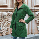Women’s Waterproof Rain Jacket Drawstring Neckline Zip Front Patch Pockets – Rainy Day Commutes
