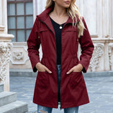 Women’s Waterproof Rain Jacket Drawstring Neckline Zip Front Patch Pockets – Rainy Day Commutes