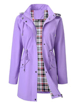 Women’s Waterproof Rain Jacket Hooded Drawstring Plaid-Lined – Rainy Day Errands