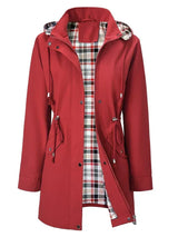 Women’s Waterproof Rain Jacket Hooded Drawstring Plaid-Lined – Rainy Day Errands