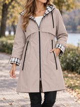 Women’s Waterproof Rain Jacket Hooded Plaid Trim Zip Front – City Walking Tours