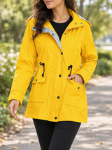 Women’s Weatherproof Rain Jacket Hooded Snap-Front Drawstring Waist – Rainy Day Commutes