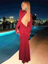 Women's Wedding Guest Dress Draped Open Back Long Sleeve – Ceremony