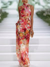 Women's Wedding Guest Dress Floral Halter Neck Maxi – Garden Ceremony