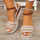 Women's Wedge Sandals Open Toe Ankle Strap Beaded Espadrille – Beach Vacation