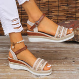 Women's Wedge Sandals Open Toe Ankle Strap Beaded Espadrille – Beach Vacation