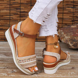 Women's Wedge Sandals Open Toe Ankle Strap Beaded Espadrille – Beach Vacation