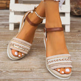 Women's Wedge Sandals Open Toe Ankle Strap Beaded Espadrille – Beach Vacation