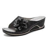 Women's Wedge Slide Sandals Floral Applique Open Toe – Casual Walking