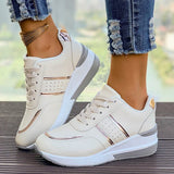 Women's Wedge Sneakers Lace Up Perforated Low Top – Casual Outings