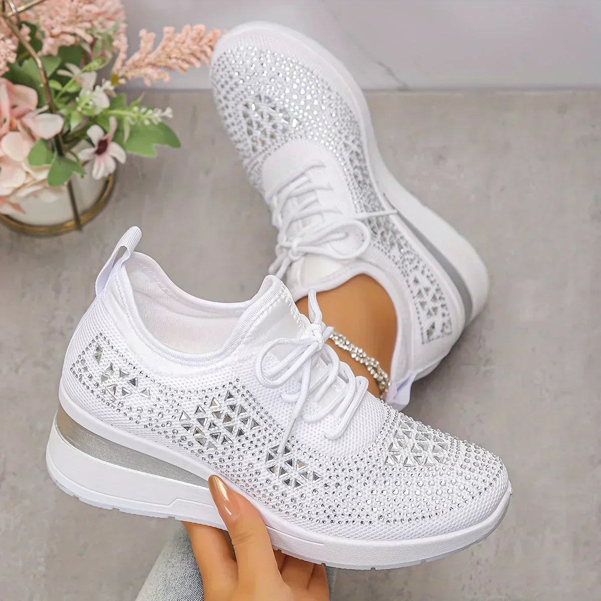 Women's Wedge Sneakers Low Top Lace Up – Round Toe Openwork Casual